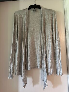 Ann Taylor Light Gray with Silver Sparkle Draped Open-Front Cardigan